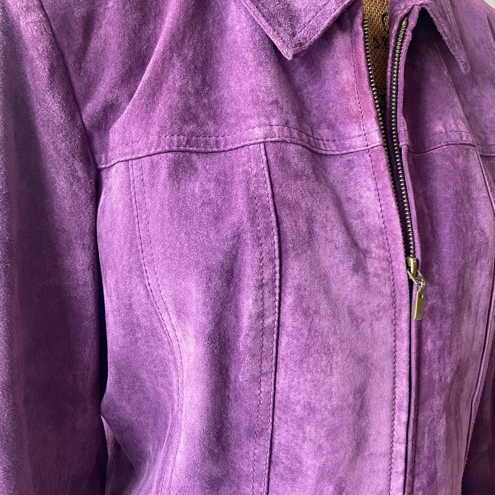 Coldwater Creek Rich Purple Leather Suede Jacket - Picture 3 of 11